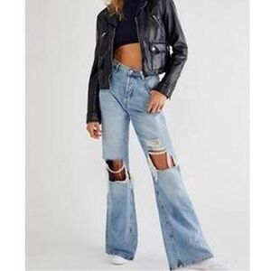 We The Free Light Blue Distressed Flare Jeans